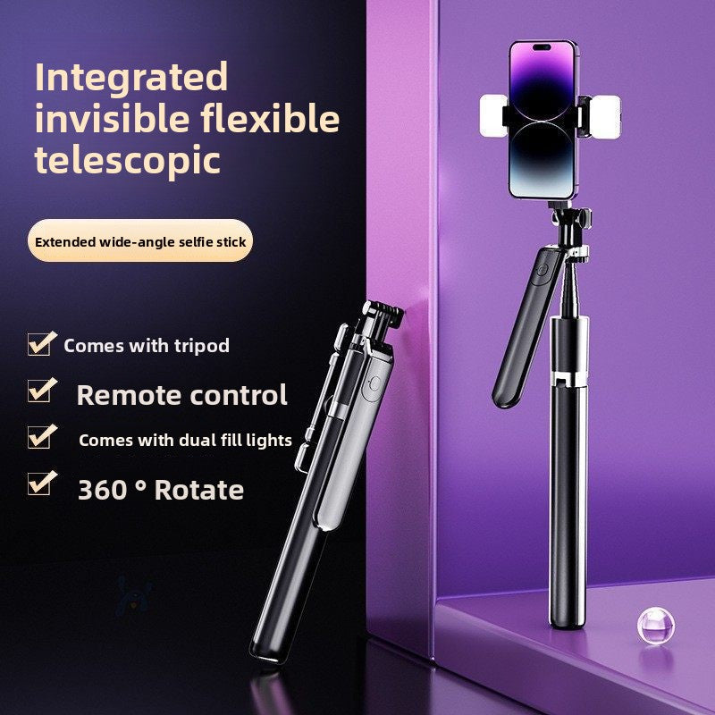 Bluetooth Selfie Stick Tripod extended with phone attached